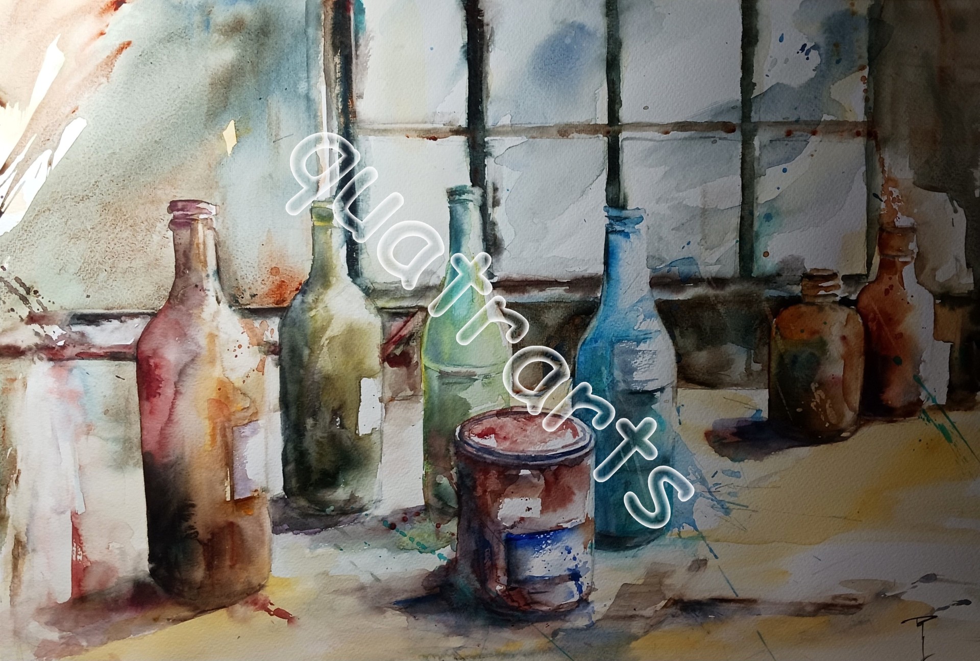 The bottles (d'après une photo de Serge Muller)- 38x56cm-Juillet 2024 