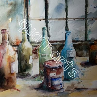 The bottles (d'après une photo de Serge Muller)- 38x56cm-Juillet 2024 