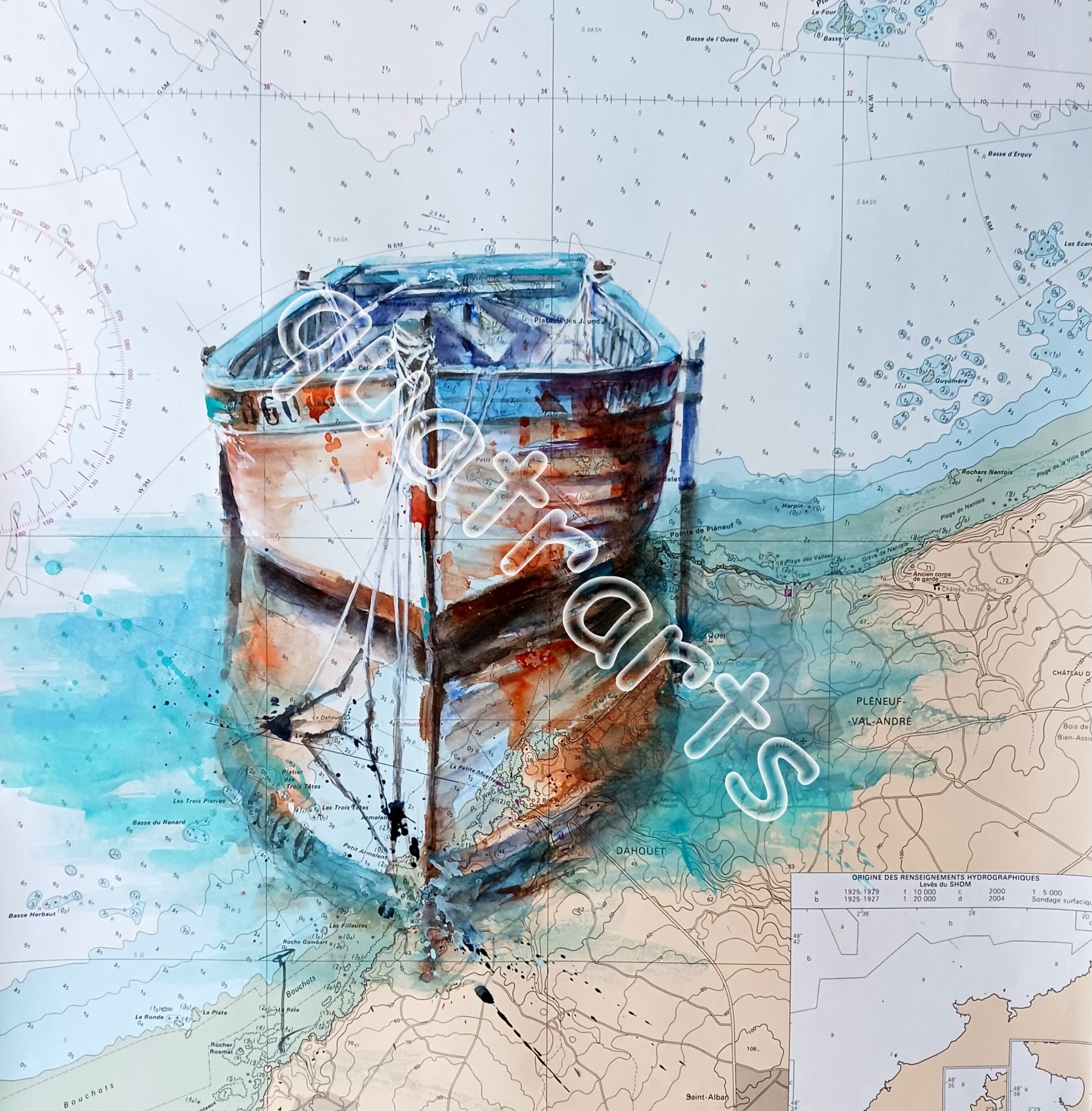 Embarquement pour ... sur carte marine-50x50cm-200€-Février 2025