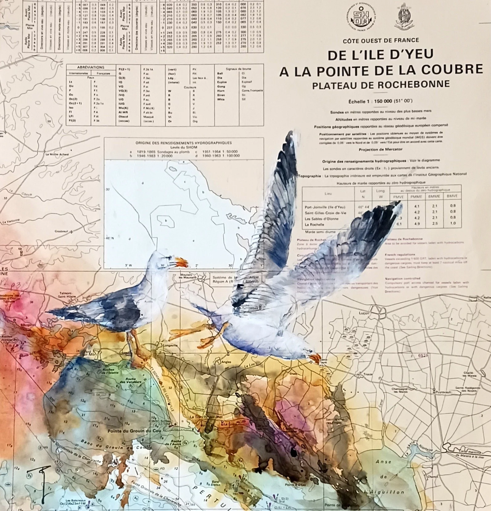 L envol- 40X40CM- Sur carte marine authentique- 160€